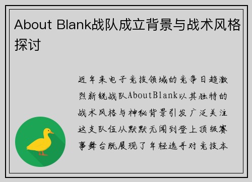 About Blank战队成立背景与战术风格探讨