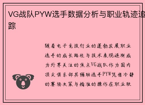 VG战队PYW选手数据分析与职业轨迹追踪